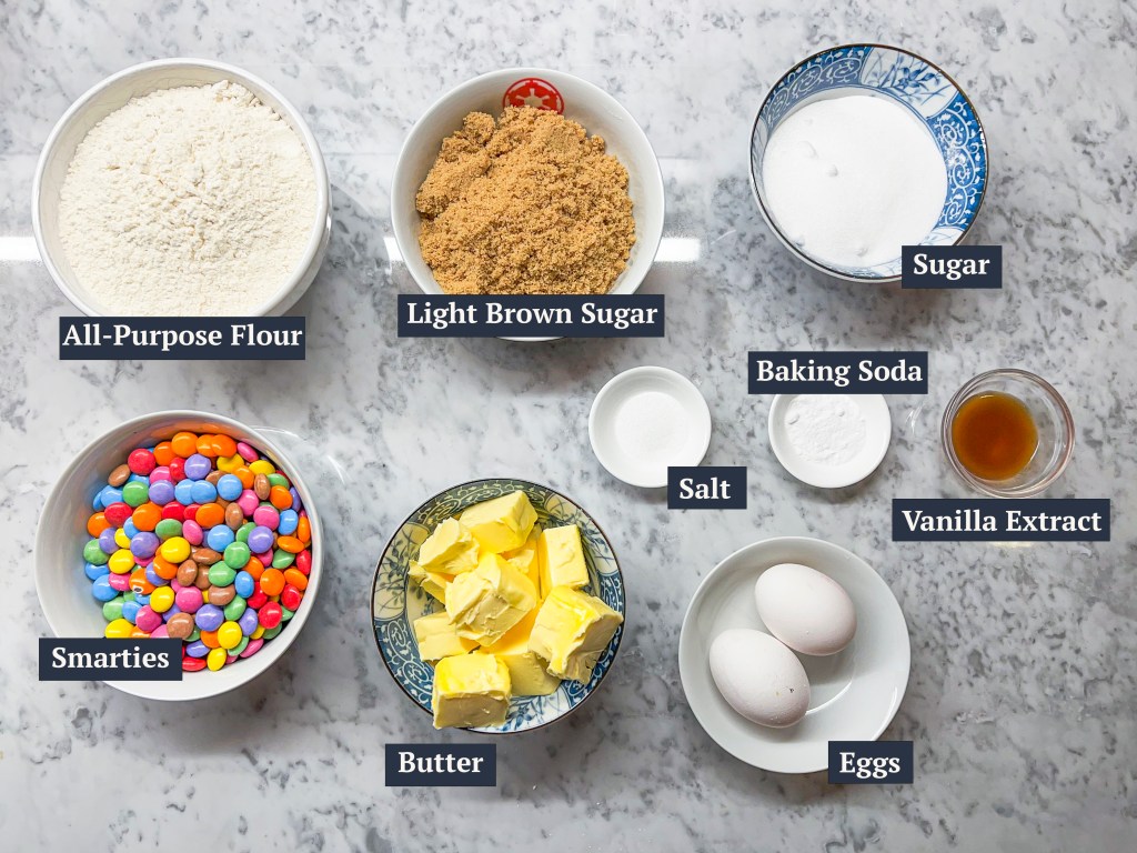 Ingredients for Giant Smarties Cookies